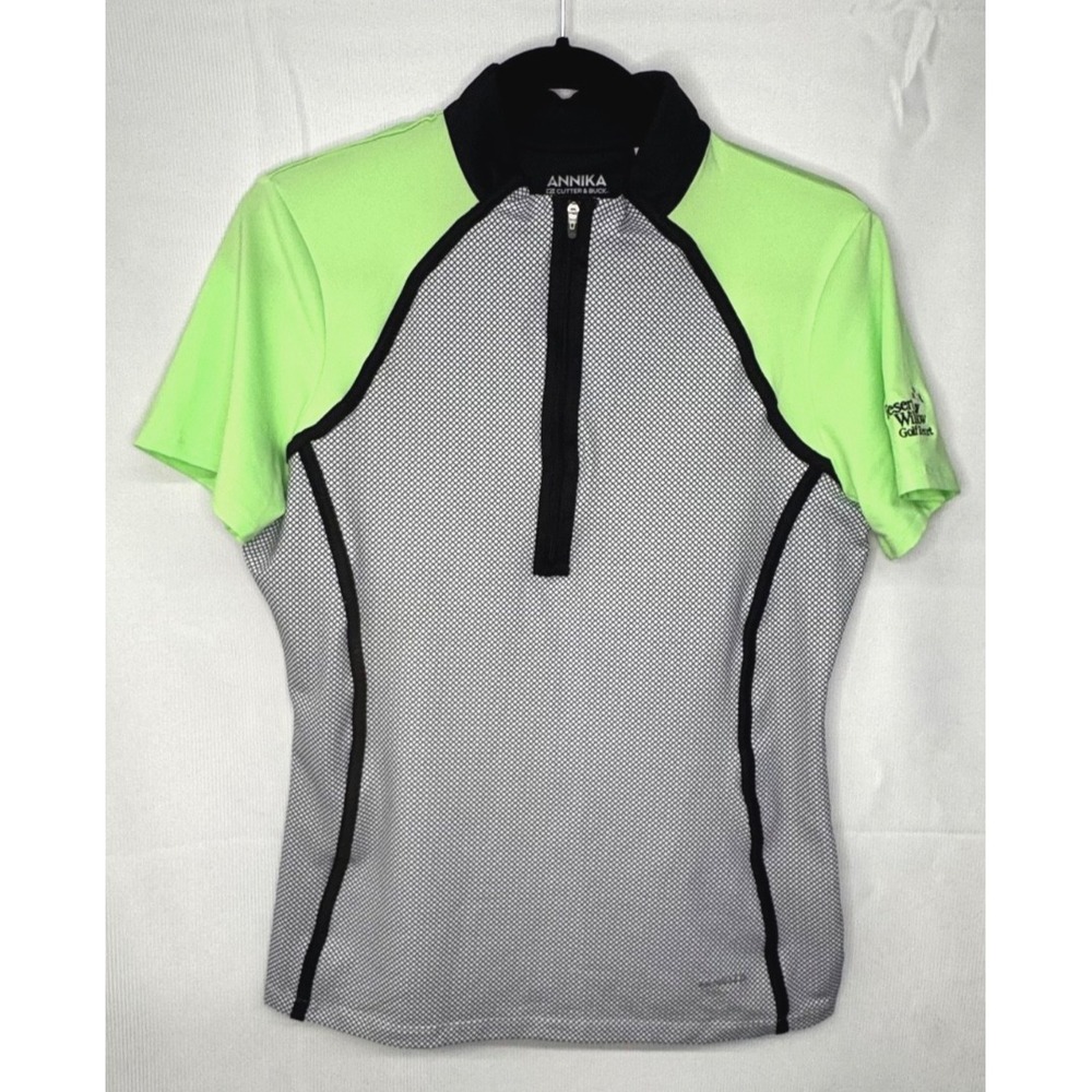 Annika Cutter & Buck Women's Golf Polo Medium Green Black Performance Top